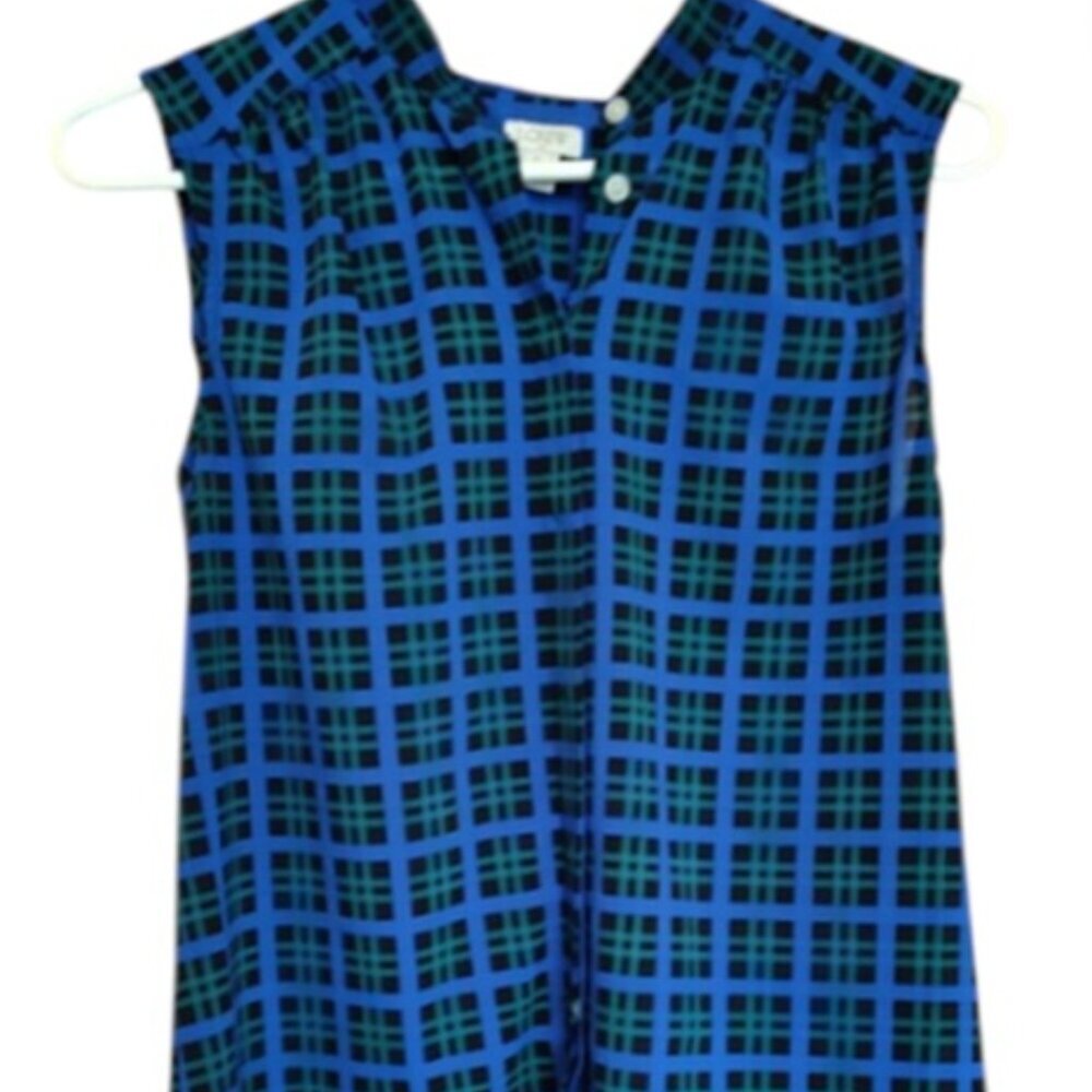 Size 4, J, Crew blouse, blue and green, like new,